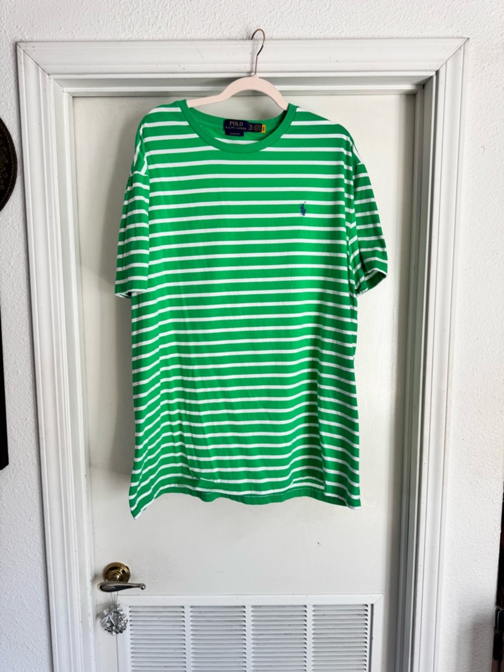 Polo by Ralph Lauren Green and White Striped Crew Tee Classic Fit